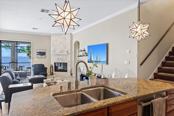 Fireplace, Interior, Kitchen, Living room, Recessed Lighting