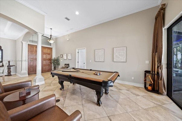 Billiard Table, Game Room, Interior, Pendant Lights, Recessed Lighting