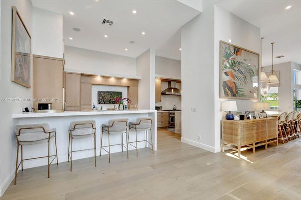 Interior, Kitchen, Pendant Lights, Recessed Lighting, Wood Texture Flooring