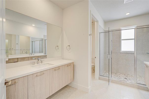 Bathroom, Dual Sink Vanities, Glass Shower, Interior, Recessed Lighting
