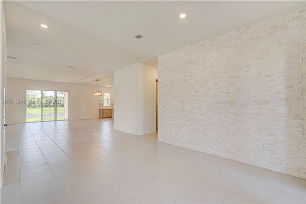 Empty room, Interior, Pendant Lights, Recessed Lighting, Stone Walls