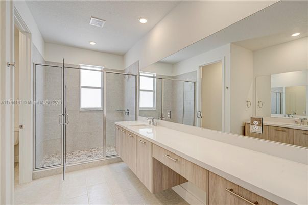 Bathroom, Dual Sink Vanities, Glass Shower, Interior, Recessed Lighting