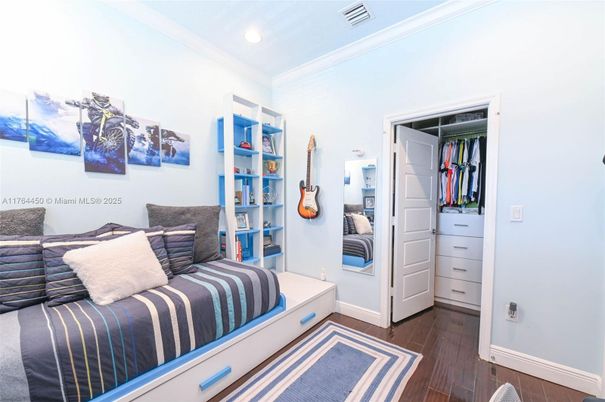 Bedroom, Interior, Recessed Lighting, Wood Texture Flooring
