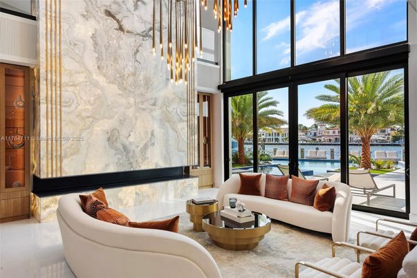 Fireplace, Interior, Living room, Pendant Lights, Water