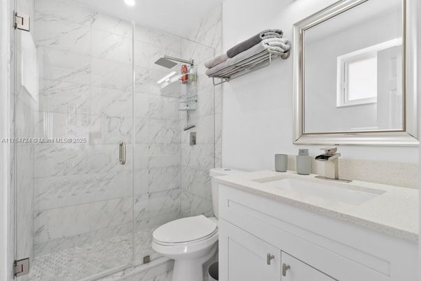 Bathroom, Glass Shower, Interior, Marble Walls, Recessed Lighting
