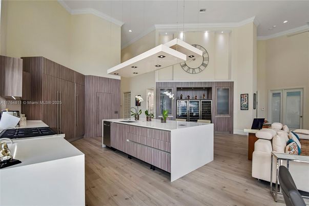 Interior, Kitchen, Living room, Pendant Lights, Recessed Lighting, Stainless Steel Appliances, Wood Texture Flooring