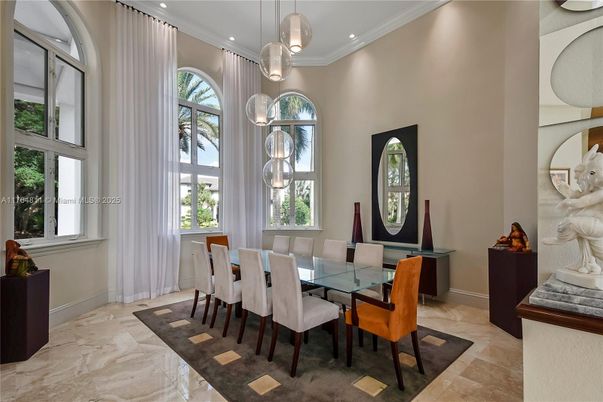 Dining room, Interior, Marble, Pendant Lights, Recessed Lighting