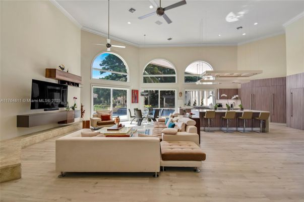 Interior, Kitchen, Living room, Pendant Lights, Recessed Lighting, Wood Texture Flooring