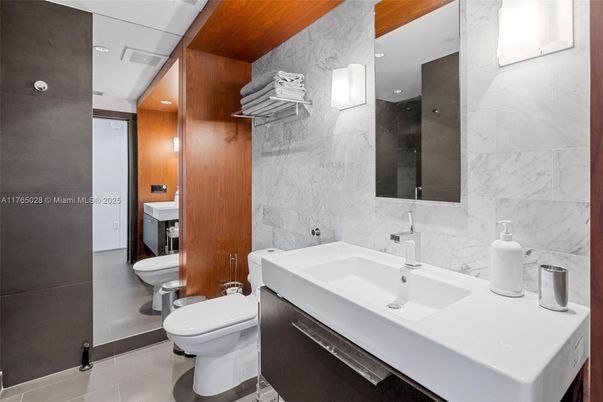 Bathroom, Interior, Marble Walls, Recessed Lighting, Wooden Walls