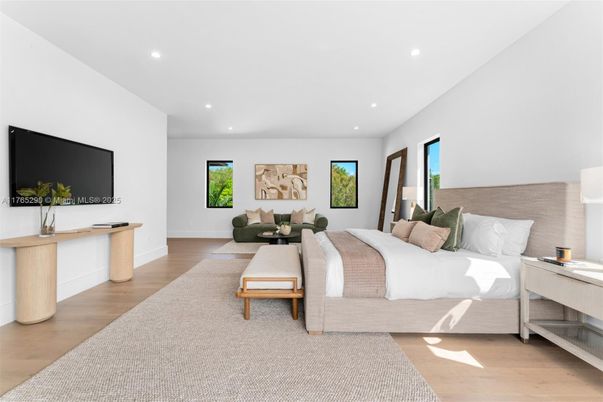 Bedroom, Interior, Living room, Recessed Lighting, Wood Texture Flooring