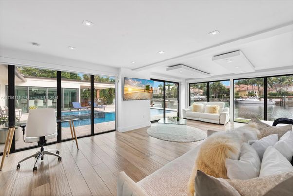 Home Office, Interior, Living room, Recessed Lighting, Wood Texture Flooring