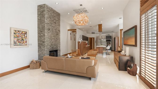 Chandelier, Fireplace, Interior, Living room, Recessed Lighting