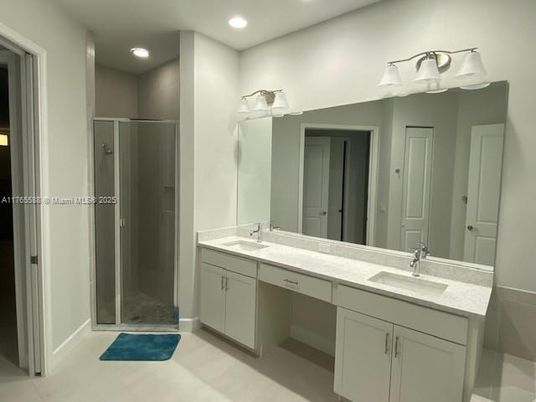 Bathroom, Dual Sink Vanities, Glass Shower, Interior, Recessed Lighting