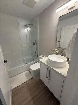 Bathroom, Glass Shower, Interior, Wood Texture Flooring