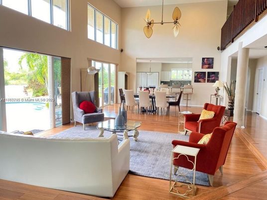 Dining room, Interior, Living room, Pendant Lights, Wood Texture Flooring