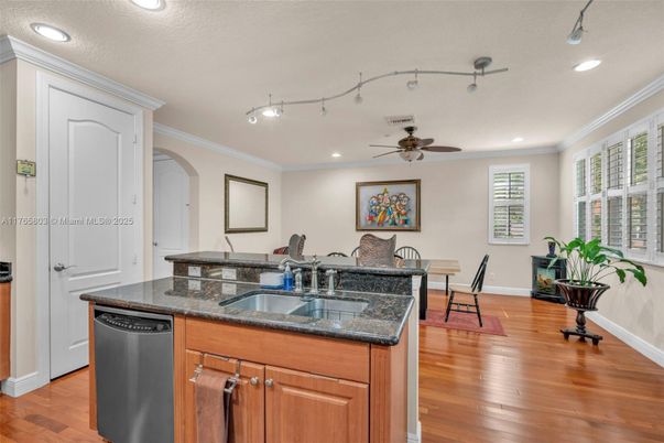 Dining room, Interior, Recessed Lighting, Wood Texture Flooring