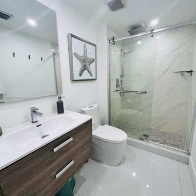 Bathroom, Glass Shower, Interior, Marble Walls, Recessed Lighting