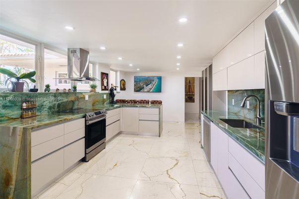 Interior, Kitchen, Marble, Recessed Lighting, Stainless Steel Appliances
