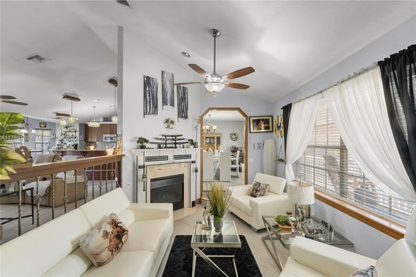 Dining room, Fireplace, Interior, Kitchen, Living room, Pendant Lights, Recessed Lighting