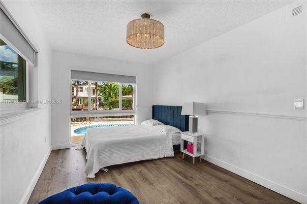 Bedroom, Chandelier, Interior, Wood Texture Flooring