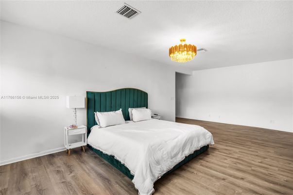 Bedroom, Chandelier, Interior, Wood Texture Flooring