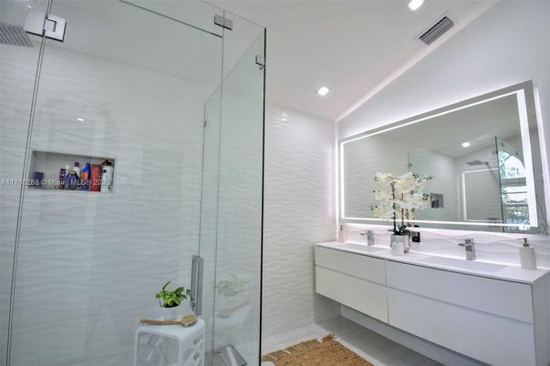 Bathroom, Dual Sink Vanities, Glass Shower, Interior, Recessed Lighting