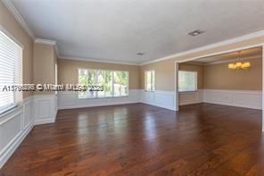 Chandelier, Empty room, Interior, Wood Texture Flooring