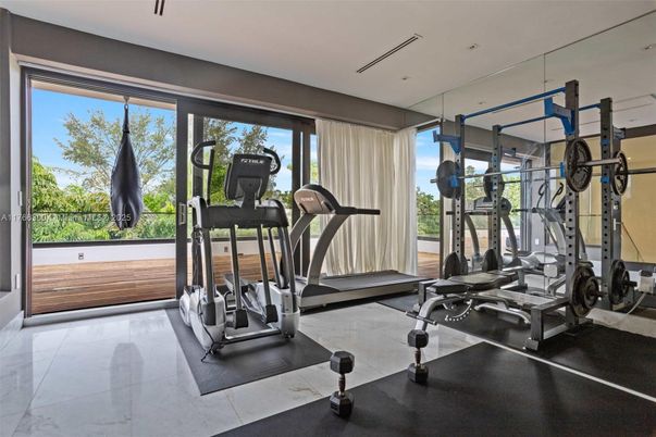 Fitness Equipment, Gym, Interior, Recessed Lighting, Wood Texture Flooring