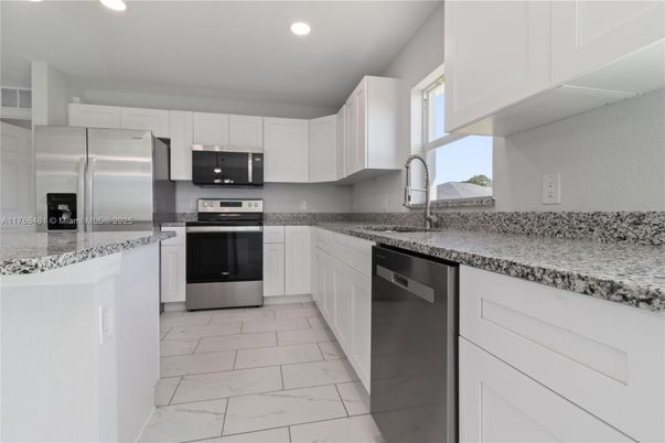 Interior, Kitchen, Marble, Recessed Lighting, Stainless Steel Appliances