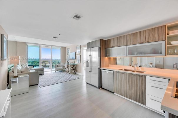 Interior, Kitchen, Living room, Stainless Steel Appliances, Wood Texture Flooring