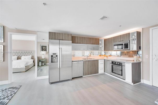 Interior, Kitchen, Stainless Steel Appliances, Wood Texture Flooring