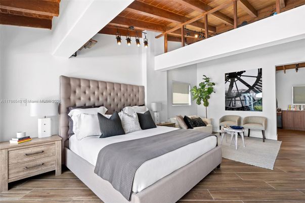 Bedroom, Interior, Pendant Lights, Wooden Beams, Wooden Ceilings, Wood Texture Flooring