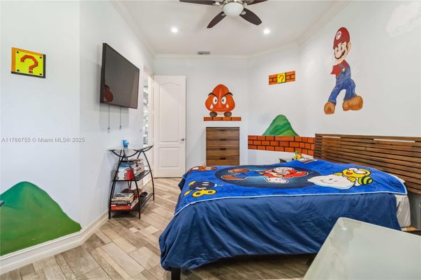 Bedroom, Interior, Recessed Lighting, Wood Texture Flooring
