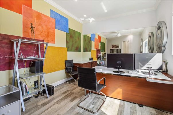 Home Office, Interior, Recessed Lighting, Wood Texture Flooring