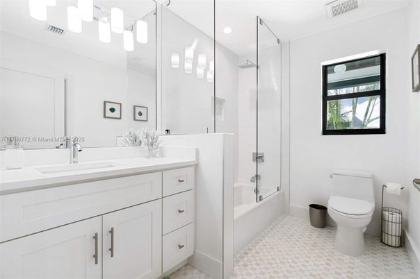 Bathroom, Dual Sink Vanities, Glass Shower, Interior, Recessed Lighting