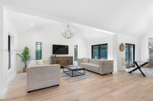 Chandelier, Interior, Living room, Recessed Lighting, Wood Texture Flooring