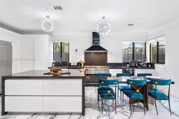 Interior, Kitchen, Marble, Pendant Lights, Stainless Steel Appliances