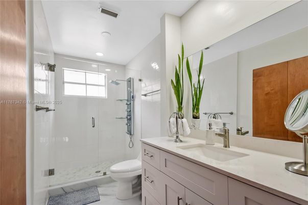 Bathroom, Glass Shower, Interior, Marble, Recessed Lighting