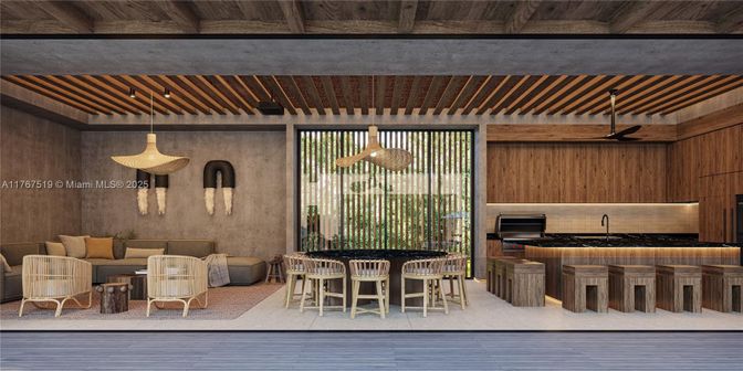 Interior, Kitchen, Living room, Pendant Lights, Stainless Steel Appliances, Wooden Ceilings
