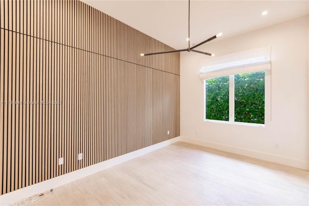 Empty room, Interior, Pendant Lights, Recessed Lighting, Wood Texture Flooring