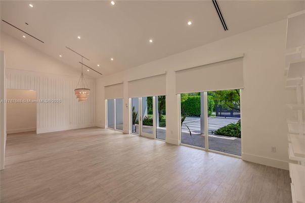 Empty room, Interior, Pendant Lights, Recessed Lighting, Wood Texture Flooring