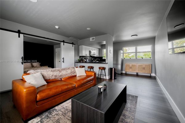 Interior, Kitchen, Living room, Recessed Lighting, Wood Texture Flooring