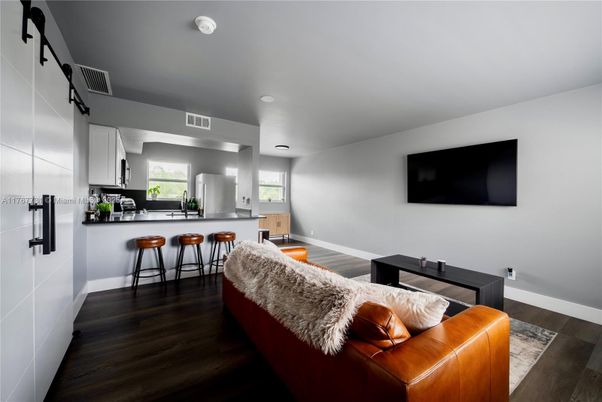 Interior, Kitchen, Living room, Recessed Lighting, Wood Texture Flooring