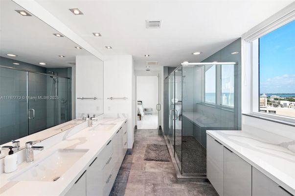 Bathroom, Dual Sink Vanities, Glass Shower, Interior, Recessed Lighting