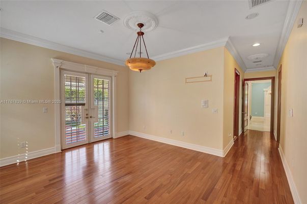 Empty room, Interior, Pendant Lights, Recessed Lighting, Wood Texture Flooring