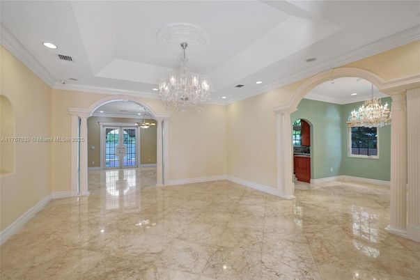 Chandelier, Empty room, Interior, Marble, Recessed Lighting