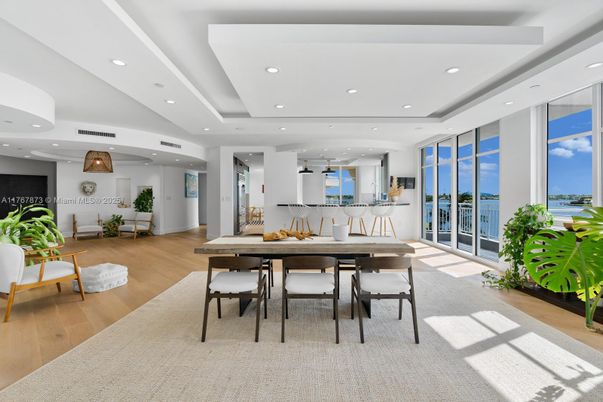 Dining room, Interior, Recessed Lighting, Wood Texture Flooring