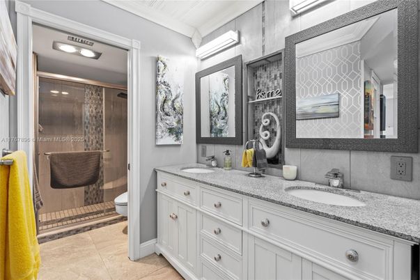 Bathroom, Dual Sink Vanities, Glass Shower, Interior