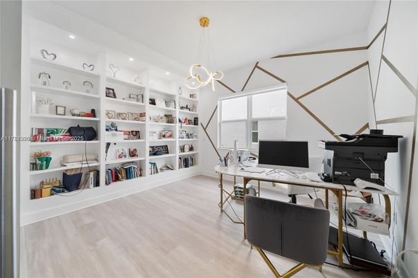 Home Office, Interior, Pendant Lights, Recessed Lighting, Wood Texture Flooring