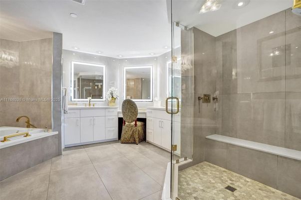 Bathroom, Dual Sink Vanities, Glass Shower, Interior, Recessed Lighting